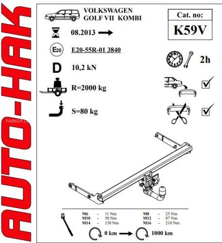 Auto sakabes āķis  VW GOLF VII